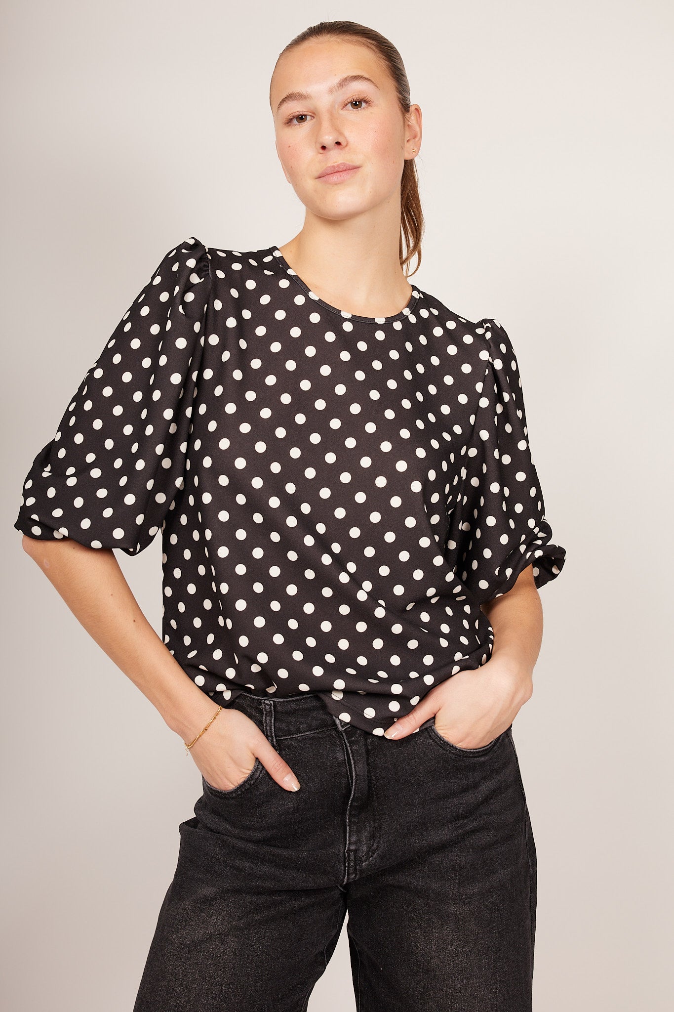 Zwarte Top met Polkadot